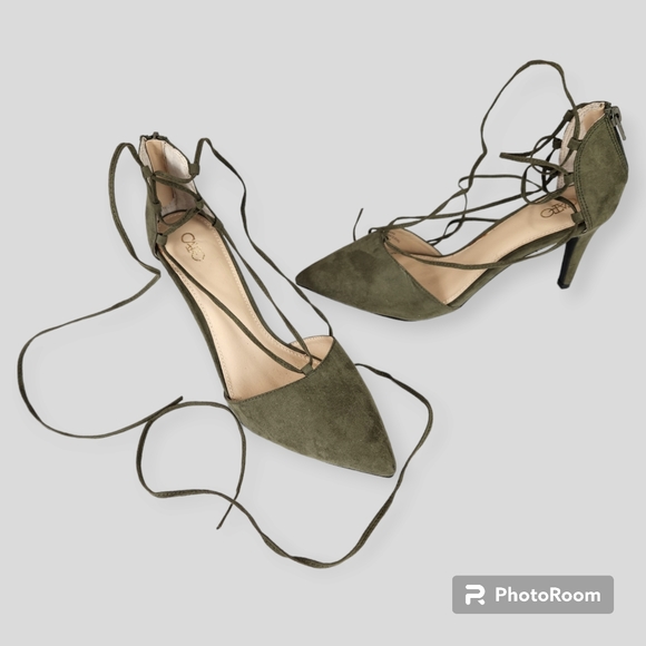 Cato Sage Green Lace-up Pointed Toe Career Heels Size 9M NWOT - Picture 5 of 11